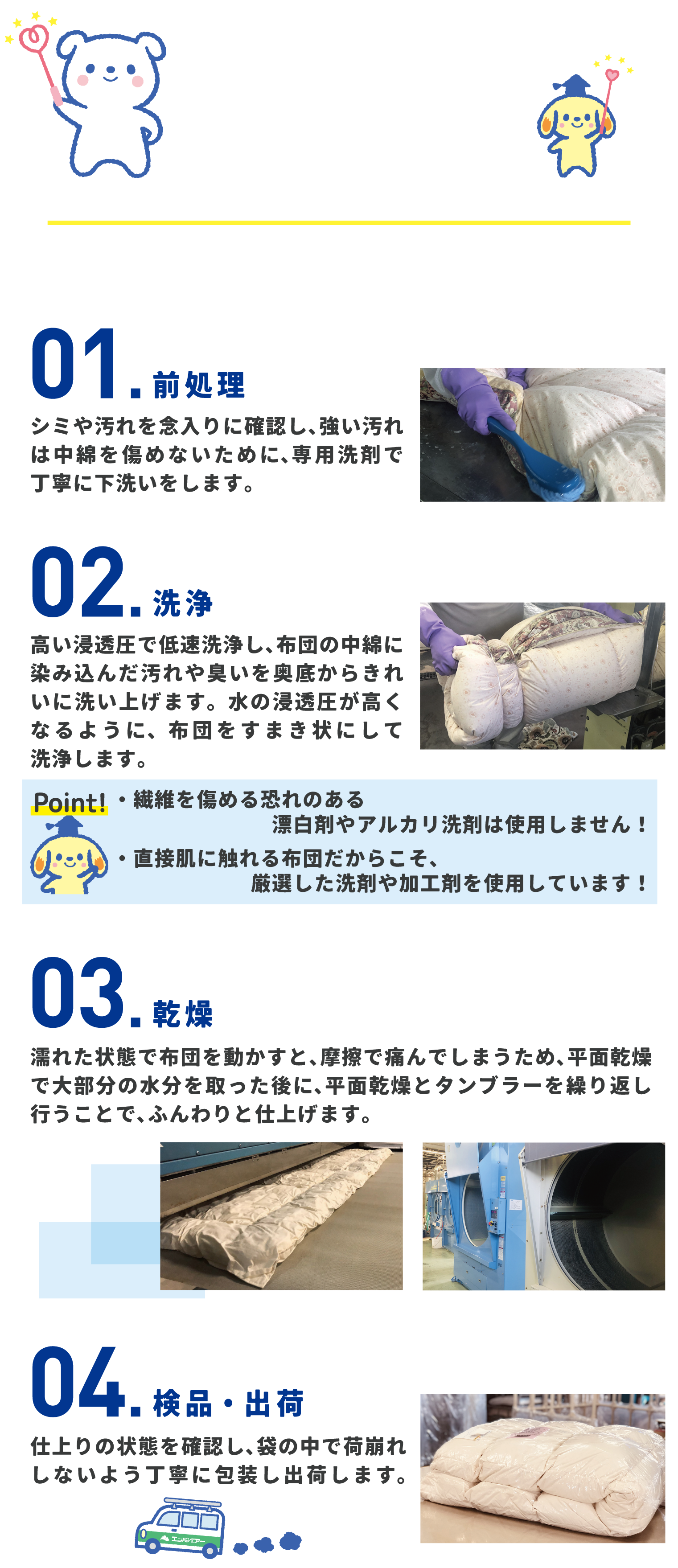 洗浄の工程 エンパイアーの布団クリーニングはここが違う！